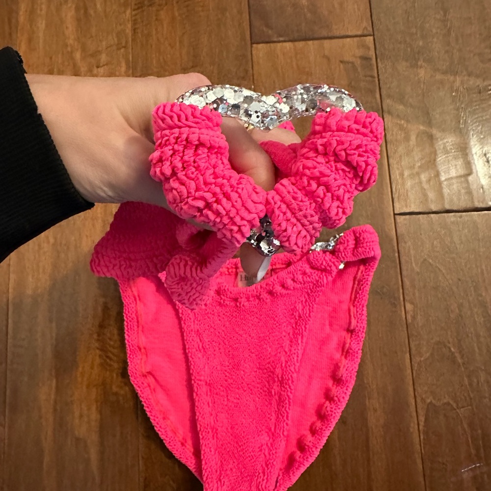 Hunza G Pink Glitter Heart Nicole Crinkle Bikini Set One Size - Picture 10 of 15